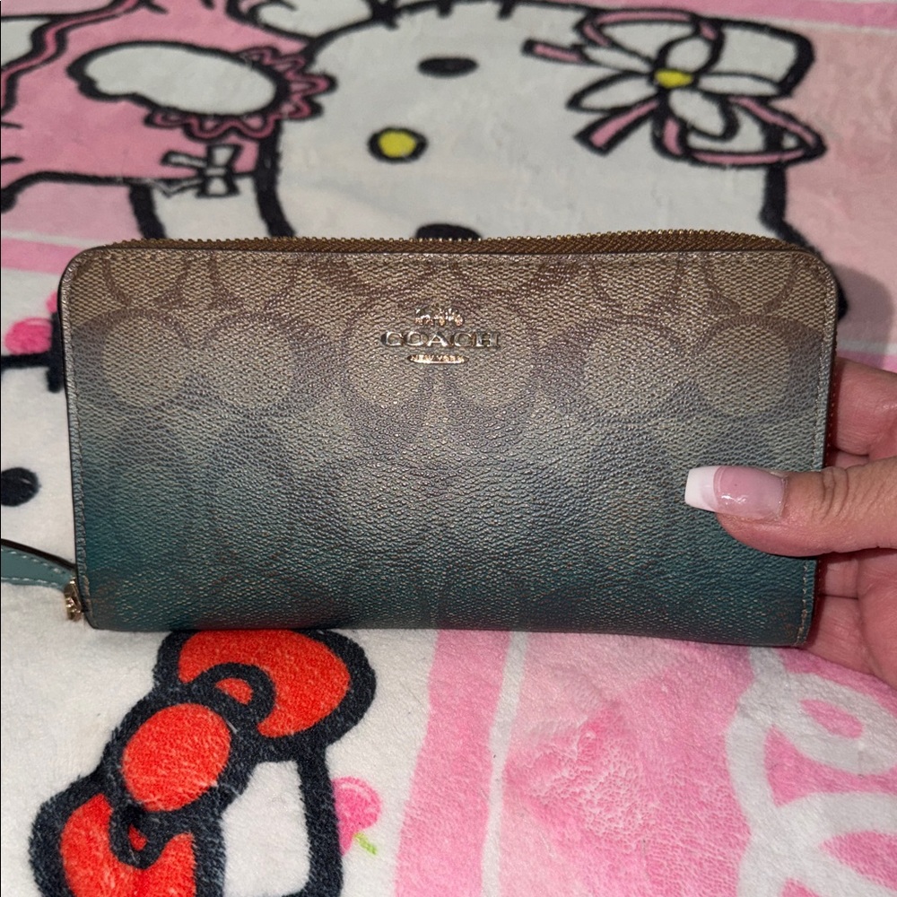 Coach 💙 Ombre Signature Zip Wallet in Brown and Teal